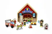 Wooden FIRE STATION Play set Fireman Fire Engine Pretend Play Toy