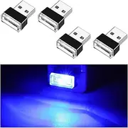 4 PCS USB LED Car Interior Atmosphere Lamp, Portable Mini LED Night Light, Plug-in USB Interface Trunk Ambient Lighting Kit, Universal Car Interior Accessories (Blue)