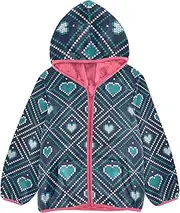 [GuoChe] Big Girls Jackets With Sherpa Lining Merry Christmas Blue Hearts Winter Coat Toddler Girl Peach Baby Boy Zipper