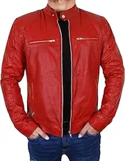 Mens Cafe Racer Motorcycle Red Leather Jacket, Vintage Retro Rider Biker Jackets for Men, X-Small