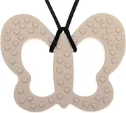 Panny & Mody Sensory Chew Necklaces, Chewable Jewellery for Boys and Girls, Silicone Butterfly Teether Pendant Chewy Sticks ADHD Autism Chewing Toys Set for Kids Oral Sensory Motor Aids (Beige)