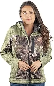 [TrailCrest] Women's Softshell Hooded Jacket - Super Soft Plush Coral Fleece Lining - Mossy Oak Camo Patterns
