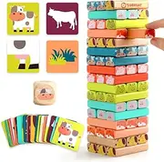 TOP BRIGHT Colored Stacking Board Game for Kids Ages 4-8, 51 Piece Wooden Blocks Toy for Children（New Version ）