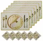 PVC Dining Table Placemat and Tea Coaster Set Set of 6 Plate Ivory