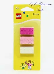 NEW Lot/3 Lego 2x4 Lego Brick School ERASERS White Pink & Dark Pencil Eraser Set