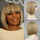 Short Ash Blonde Human Hair Wigs for Women Glueless Blonde Bob Wigs with Bangs