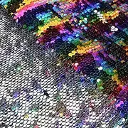 VACVELT Flip Sequin Fabric by The Yard, Half Yard Reversible Sequin Fabric, Rainbow + Silver Glitter Fabric Sparkly Mermaid Sequin Fabric for Graffiti, Bridal Dress, Wedding Decorations, Sewing
