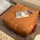 Leather Moroccan Ottoman Pouffe Boho Footstool Genuine Pouf Unstuffed
