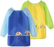 GODR7OY Kids Art Smocks, Painting Apron Artist Smock with Sleeve and 3 Pockets 2 Pack Black/White Set
