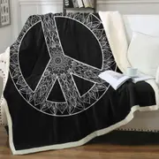 Mandala Pattern Black and White Peace Sign Throw Blanket