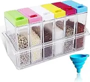 Plastic Spice Shaker Set of 6, Portable Camping Seasoning Salt Kit, Spice Jars with Silicone Funnel, Mini Travel Salt and Pepper Shakers, Multi Spice Container for BBQ Home Hotel Cafe Party Dorm RV