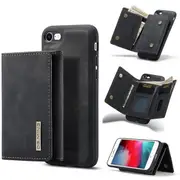 DG MING For Apple iPhone SE 2020 Premium Trifold Wallet Leather Case With 2-in-1 Magnetic Detachable Card Holder Pocket Cover - Black