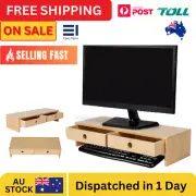 Bamboo Monitor Stand Monitor Riser Desk Organiser with 2 Drawers Free Shipping