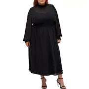 City Chic Portobello Rd Long Sleeve Sheer Mesh Overlay Maxi Dress in Black at Nordstrom