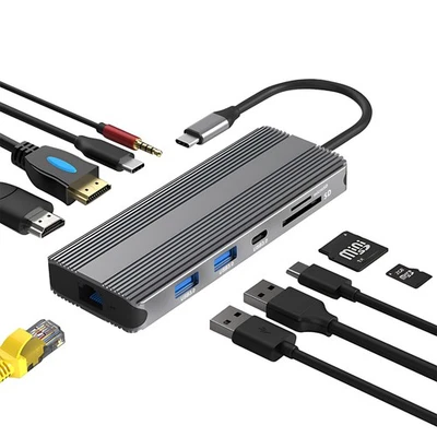 10-in-1 USB-C Docking Station with Dual 8K HDMI, 5Gbps USB 3.0, 100W PD Charg...