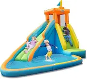 BOUNTECH Inflatable Water Slide for Kids, Indoor Outdoor Waterslide Bouncy Castle w/Long Water Slide, Climbing Wall, Splash Pool, Sprinkler, Water Slides Inflatables for Kids Toddler (Without Blower)
