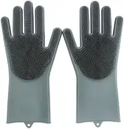 Pet Grooming Glove for Bathing and Hair Removal, Dogs and Cats Bath Shampoo Brush, Soft and Durable Silicone Scrubber Glove for Pets (Grey, One Size)
