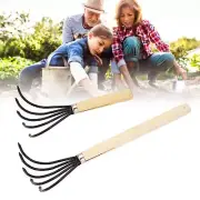 Garden Hand Rake 5 Steel Tines Wooden Handle Claw Cultivator For Tilling Soil