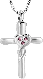 KETIME Crystal Heart Wrapped Cross Cremation Urn Necklace for Women Men Memorial Jewelry with Ashes