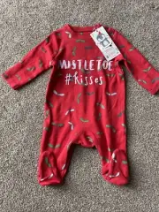 Mothercare Christmas Sleepsuit Mistletoe Kisses Up To 1 Month