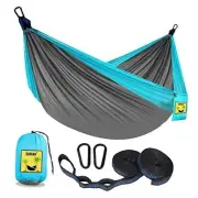 Camping Hammock Double & Single Portable Hammocks Medium Light Grey & Sky Blue