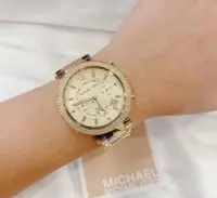 在飛比找Yahoo!奇摩拍賣優惠-MICHAEL KORS Parker 水鑽圈 金色不鏽鋼錶