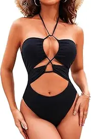 [Holipick] One Piece Swimsuit for Women Sexy Cut Out Bathing Suits Plunge Criss Cross Monokini Halter Swimwear