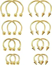 [CIATBYYJ] 16 PCS Gold Septum Rings, Stainless Steel Nose Ring/Horseshoe Rings/Nose/Ear/Lip Piercing, 6-12mm Horseshoe & Ball Closure Ring for Women Men, gold cone/ball diameter 12mm: 1.2cm/0.47inch