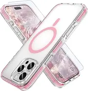 MILPROX Compatible with iPhone 16 Pro Max Case - with Screen Protector - Compatible with MagSafe - Magnetic Clear Trasparent Design - Non Yellowing Anti Slip - All PC Protective Phone Cover - Pink