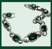 Jackie O Jaqueline Kennedy Emerald Crystal Silvertone Bracelet CamroseKross JBK