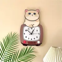 在飛比找樂天市場購物網優惠-卡通時鐘 可愛貓咪掛鐘 創意裝飾掛鐘 貓咖寵物店時鐘 客廳靜
