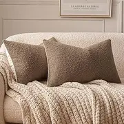 [ANRODUO] Set of 2 Cozy Boucle Pillow Covers Decorative Rich Textured Throw Pillow Covers 12x20 Inch Lumbar Soft Accent Double-Sided Couch Cushion Case for Sofa Bed Living Room Spring Chocolate Brown