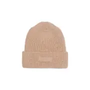 [Patou] Patou-Biscuit Brown Virgin Wool Knitted Ribbed Beanie Hat-Donna OS OS