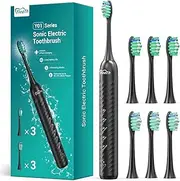 Electric Toothbrush for Adults with 6 Brush Heads, Rechargeable Sonic Toothbrush, 4-Hour Charge, 180 Days, Ultrasonic Toothbrush, Black