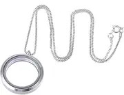 (10 PCS, Silver) - RUBYCA Living Memory Floating Charm Round Glass Locket Pendant Necklace 50cm 10pcs Silver Colour