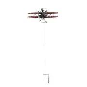 Metal Biplane Wind Spinner 3D Kinetic Yard Decor Garden Art Airplane Patio Stake