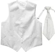 New Men's Paisley Tuxedo Vest Waistcoat & Ascot Cravat Wedding Prom formal White