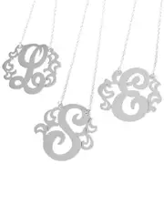 Jane Basch Sterling Silver A-Z Script Swirl Initial Pendant Necklace (A-Z)