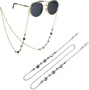 [HAIKING] Eyeglass Chain, 2 PCS Gold and Silver Crystal Shell Eyewear Retainer Cord Glasses Accessories for Women, Girls (75cm/29.5in)