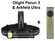 Olight Arkfeld Ultra Olive Green 3-in-1 EDC Flashlight & Perun 3 Black Flashligh