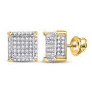 10K Yellow Gold Mens Diamond 3D Square Cluster Earrings 1/2 Ctw