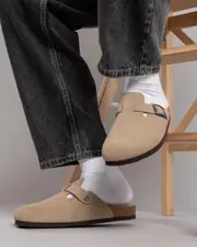 [GENUINS] GENUINS Men's Riva Velour Clogs Shoes in Taupe Natural Size 44 44 Taupe Natural