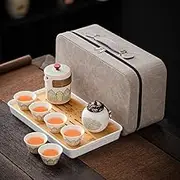 Gesaofa Outdoor Travel Bag Chinese Traditional Tea Set, Chinese Gongfu Portable Ceramic Teapot Set 10 Pieces Tea Set Tray White