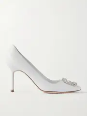 [Manolo Blahnik] Manolo Blahnik - Hangisi 90 Crystal-embellished Leather Pumps - White - IT40 IT 40 White