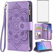 [Asuwish] Compatible with Samsung Galaxy S10 Wallet Case and Tempered Glass Screen Protector Flip Credit Card Holder Cell Accessories Phone Cover for Glaxay S 10 Edge Gaxaly 10S GS10 X10 Women Purple