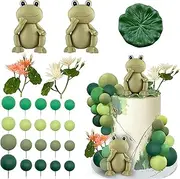 25 PCS Frog Cake Topper Frog Cake Decorations Ball Cake Topper for Boys Girls Frog Birthday Rainforest Party Decoration