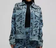 $697 Rag & Bone Women's Blue Sequin Denim Trucker Jacket Coat Size L