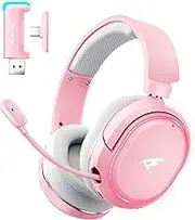 Wireless Gaming Headset, 7.1 Surround Sound, 2.4GHz USB Gaming Headphones with Bluetooth 5.4, 100H Battery, ENC Noise Canceling Mic, RGB Light, Wireless Headset for PC PS5 PS4 Mac Switch (Gray-Pink)