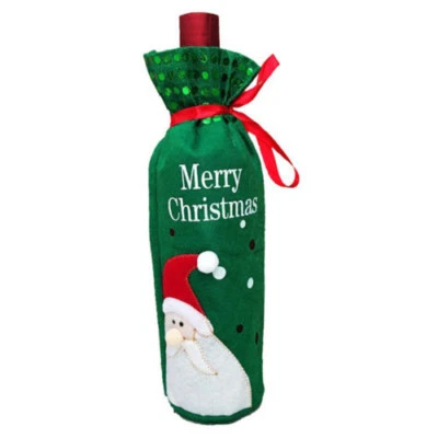 Santa Claus Christmas Xmas Holiday Wine Bottle Cover Bag Gift Present Green New