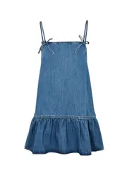 Ganni Bow-embellished Denim Mini Dress - 38 (UK10 / S) 38 (UK10 / S)
